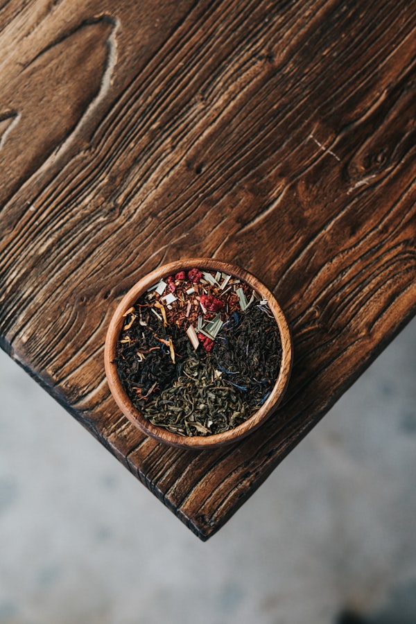 Ground herbs in a ceramic bowl